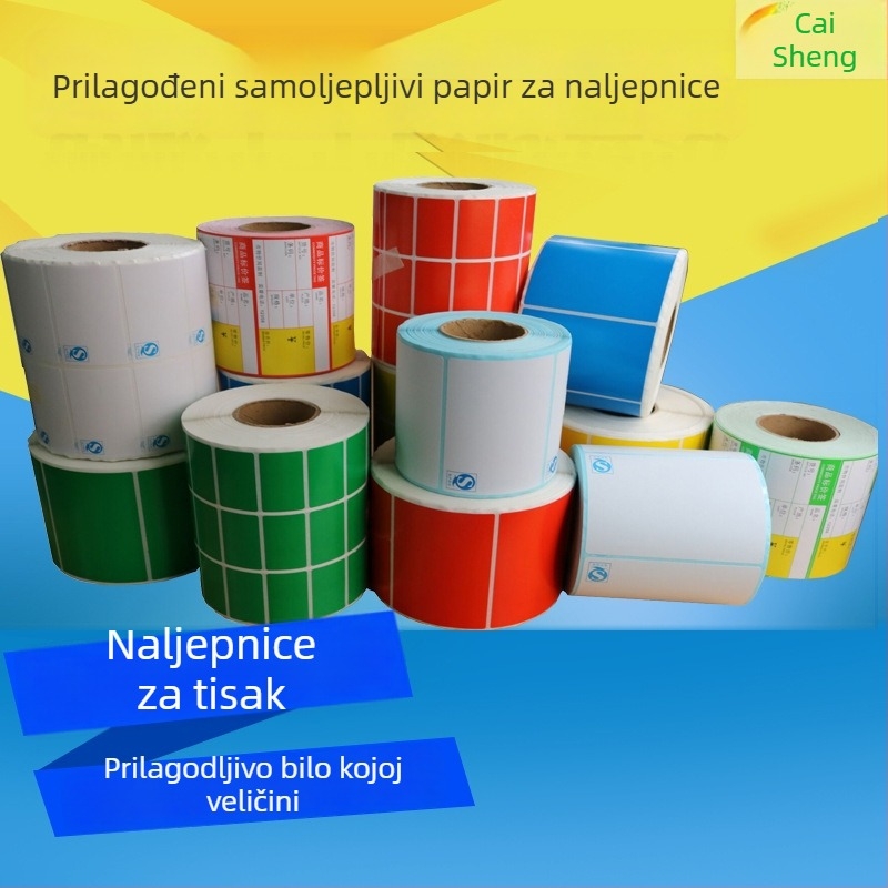 Prilagodljiv skup papira za etikete i naljepnice: termalni papir, premazani papir i srebrni papir za logotipe, naljepnice i barkodove; bojanje; debljina 0,08 mm