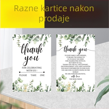 Karte za ocjenu i uslugu nakon prodaje na engleskom jeziku, prazne viseće naljepnice i sklopive naljepnice