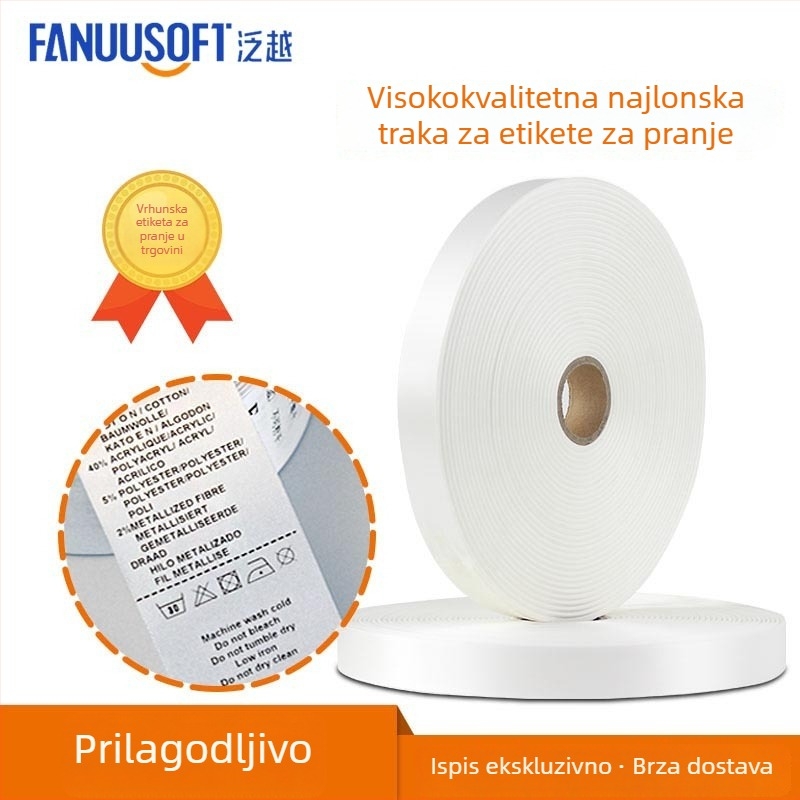 Bijela najlonska etiketa za pranje u roli, prazna etiketa za odjeću, 30 mm × 200 m