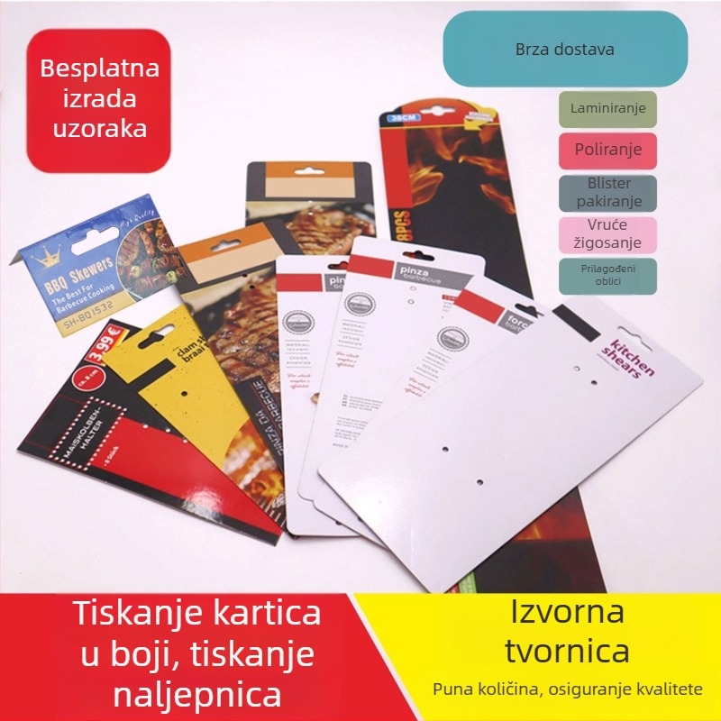 Ispisane blister kartice za ambalažu proizvoda, s bojanim visećim etiketama