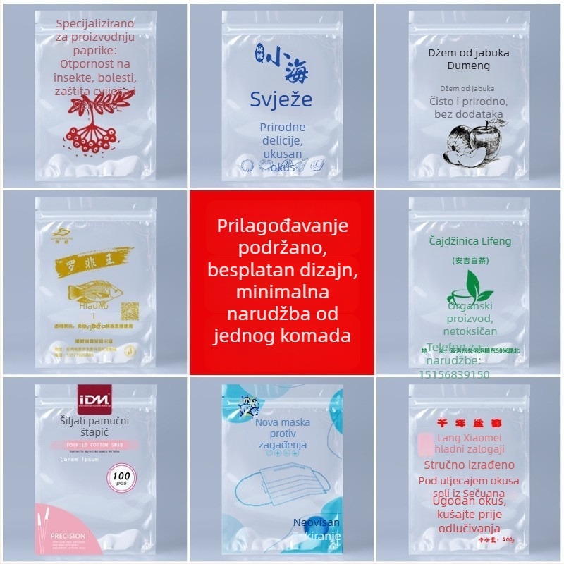 Debela mat prozirna vrećica sa samoljepljivim zatvaranjem i ravnim dnom za pakiranje čajeva s cvijećem, sušenog voća i orašastih plodova