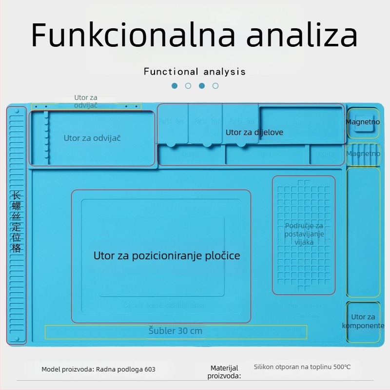 Antistatična radna podloga za popravak računala i mobitela s magnetskim odjeljcima za pohranu, otporna na visoke temperature i koroziju