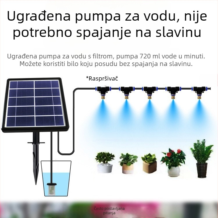 Solarnim napajanjem automatski sustav za navodnjavanje s vremenskim tajmerom, raspršivačem i inteligentnim upravljanjem