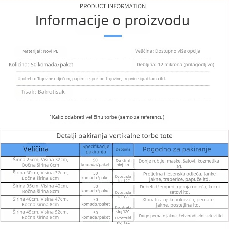 Modna plastična tote torba za odjeću i pakiranje poklona