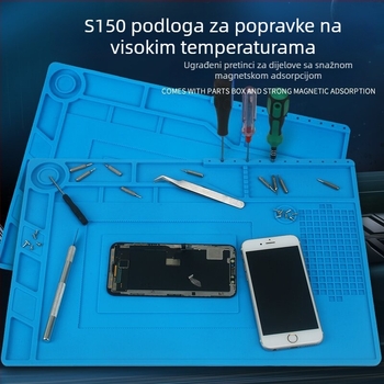 S-150 Silikonska izolacijska podložnica za elektroniku s magnetskim ugrađenim pretincem za dijelove, antistatčna i otporna na visoke temperature, plava