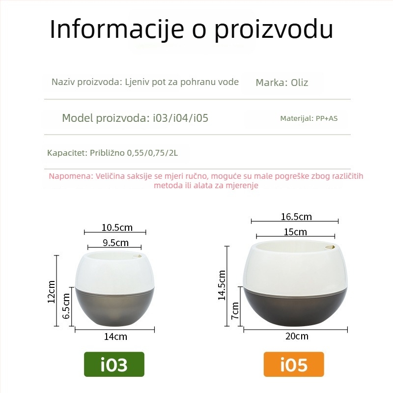 Oulinze kružna dvobojna plastična saksija s automatskim zalijevanjem