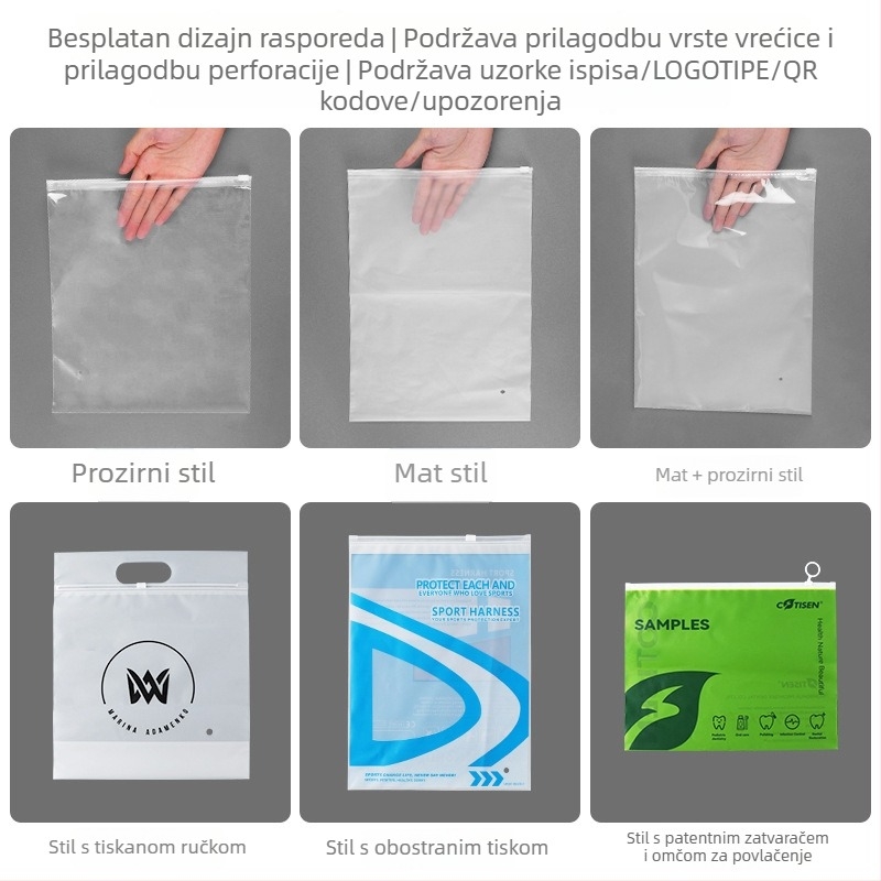 Prilagođena visokokvalitetna matirana torba sa zatvaračem i otisnutim logom za pakiranje odjeće