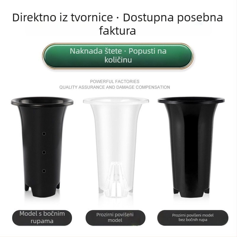 Prozirna plastična saksija za orhideje, visoka, velika, prozračna, crna, bez bočnih rupa
