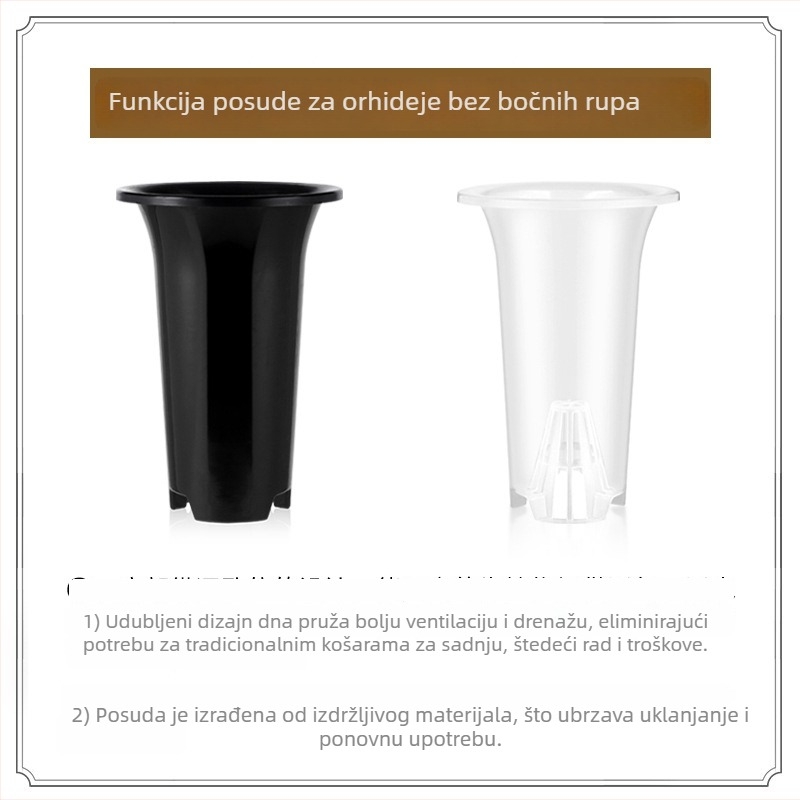 Prozirna plastična saksija za orhideje, visoka, velika, prozračna, crna, bez bočnih rupa