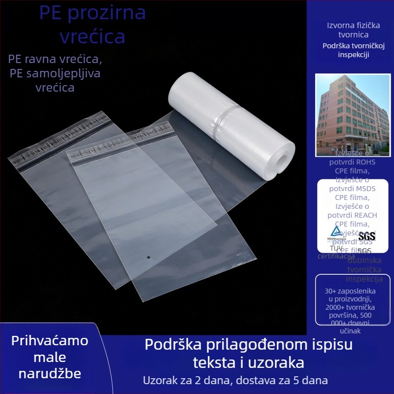 PE samoljepljive vrećice s upozorenjem, vrećice za odjeću, prozirne mekane plastične vrećice