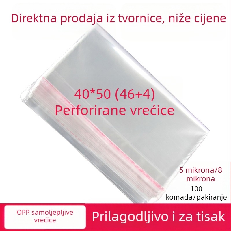 Prilagodljive prozirne OPP samoljepljive vrećice za odjeću, veličina 40×50 cm, debljina 50–80 mm
