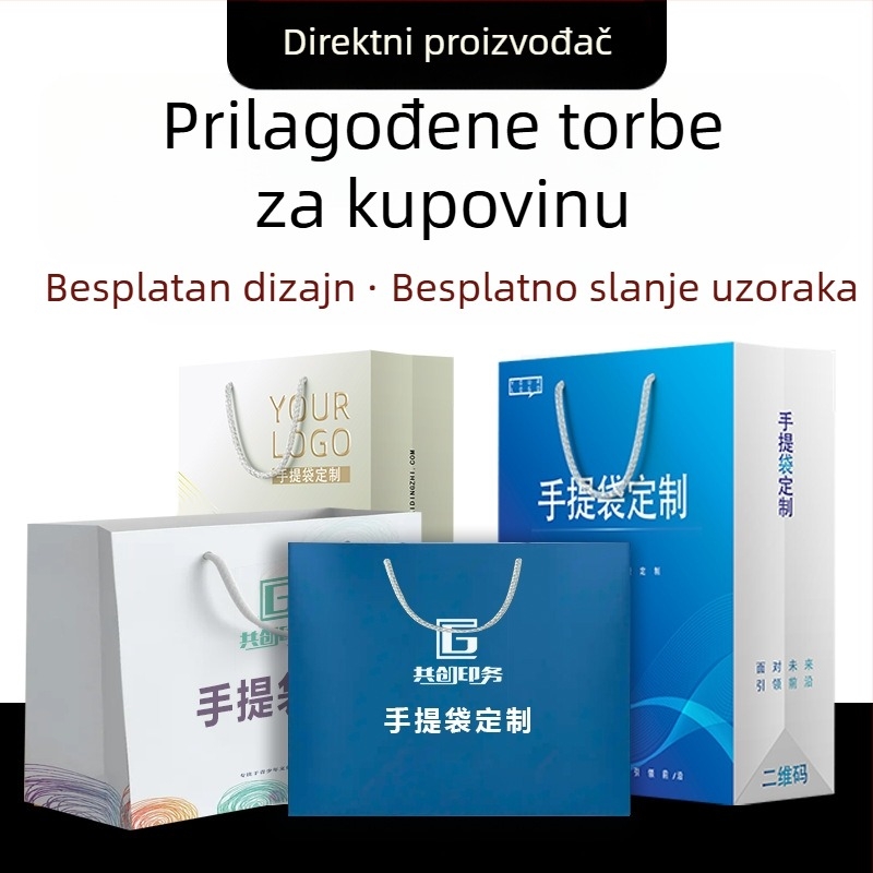 Bijela papirnata torba s logom za pakiranje odjeće i promotivni darovi