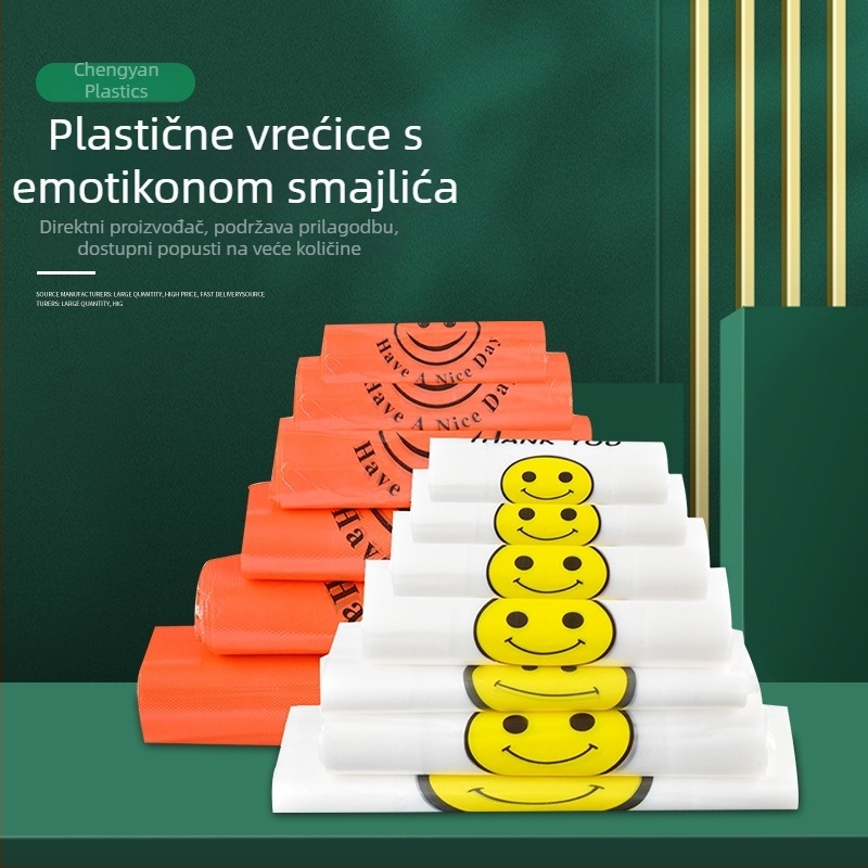 Prozirna plastična vrećica s osmijehom za supermarket i pakiranje za dostavu, spremna za logotip