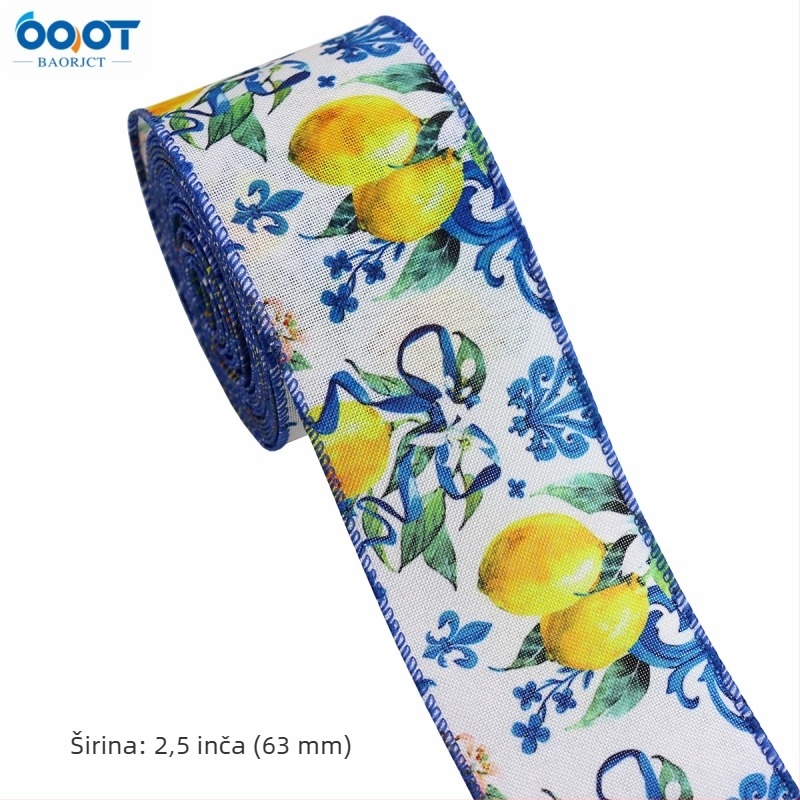 Dvostruka vrpca s motivom magnolije, rub sa žicom, imitacija lanene tkanine, za DIY mašne i girlande