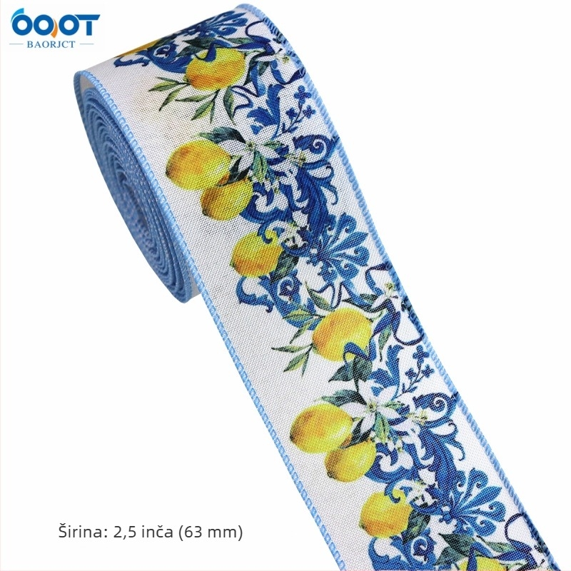 Dvostruka vrpca s motivom magnolije, rub sa žicom, imitacija lanene tkanine, za DIY mašne i girlande