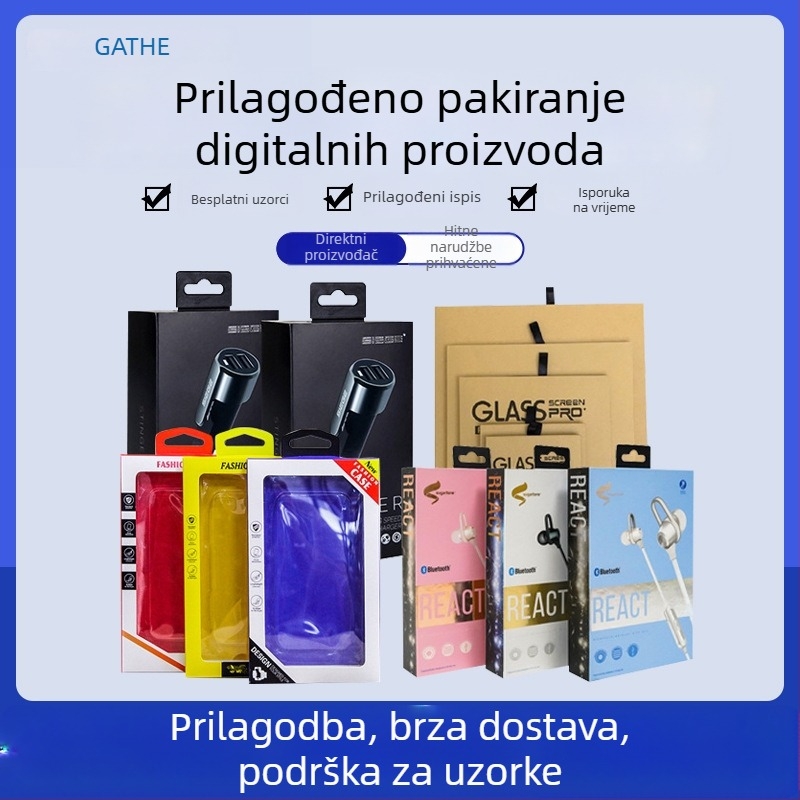 Personalizirana kutija za pakiranje za data kabele, zaštitne folije za mobitele i Bluetooth dodatke; plastična kutija za pohranu i pakiranje futrole za mobitel