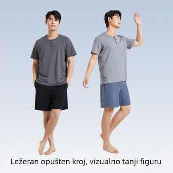 Muški ljetni set pidžame, kratki rukavi, tanki lyocell-pamučni materijal, kineskog stila, prozračan, antibakterijski
