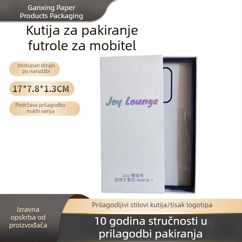 Set pakovanja za kućište telefona s kaljenim staklom: bijela kartonska kutija, kartonski poklopac, kutija s ladicama, kutija s logom za poklon, papirnata kutija, zlatno utiskana kutija za poklon