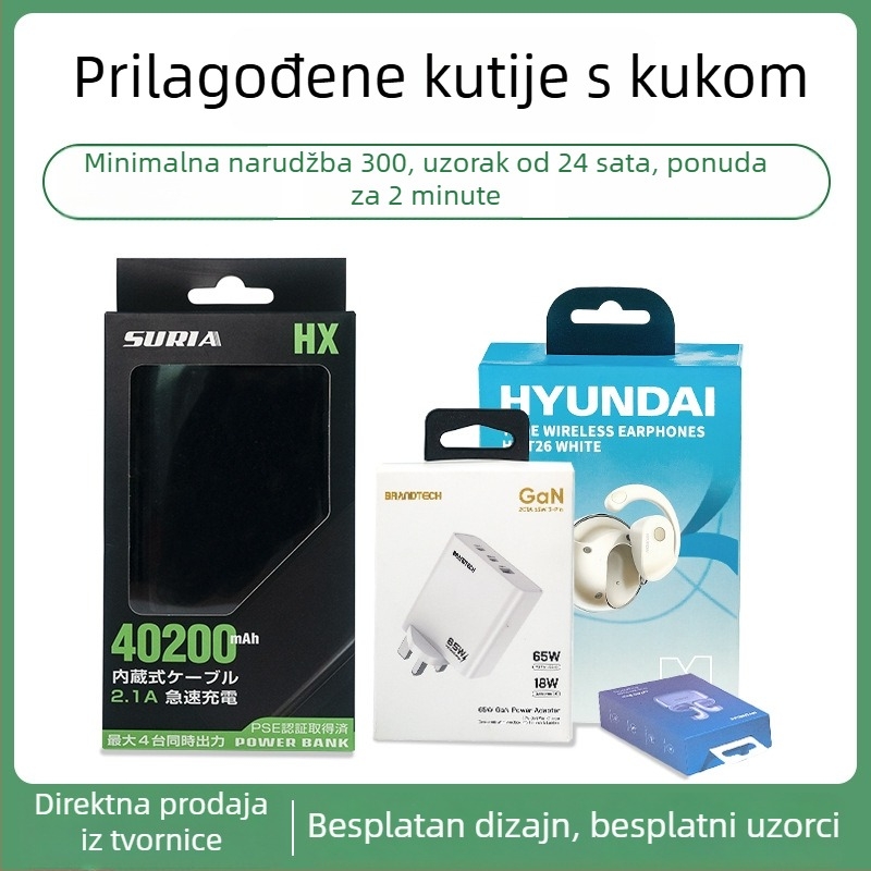 Prilagođene papirnate kutije za 3C elektroniku: kutije za miša, kutije za slušalice i kablove, kutije za power bank, kutije u bojama za mobitele, kutije s kukom za vješanje – male serije po narudžbi