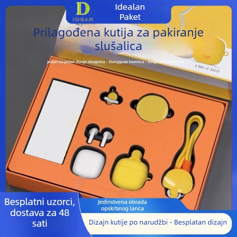Kutija za poklon Bluetooth slušalice s prilagođenim paketom, magnetsko zatvaranje, zlatno foliranje, UV završna obrada, plišano unutarnje, dvodijelni poklopac