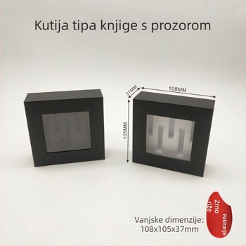 Crna kartonska kutija sa prozorom i preklopnim poklopcem, magnetska kutija u obliku knjige za USB flash pogon i Bluetooth slušalicu