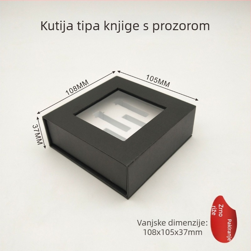 Crna kartonska kutija sa prozorom i preklopnim poklopcem, magnetska kutija u obliku knjige za USB flash pogon i Bluetooth slušalicu
