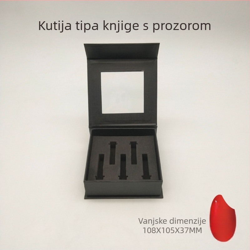 Crna kartonska kutija sa prozorom i preklopnim poklopcem, magnetska kutija u obliku knjige za USB flash pogon i Bluetooth slušalicu