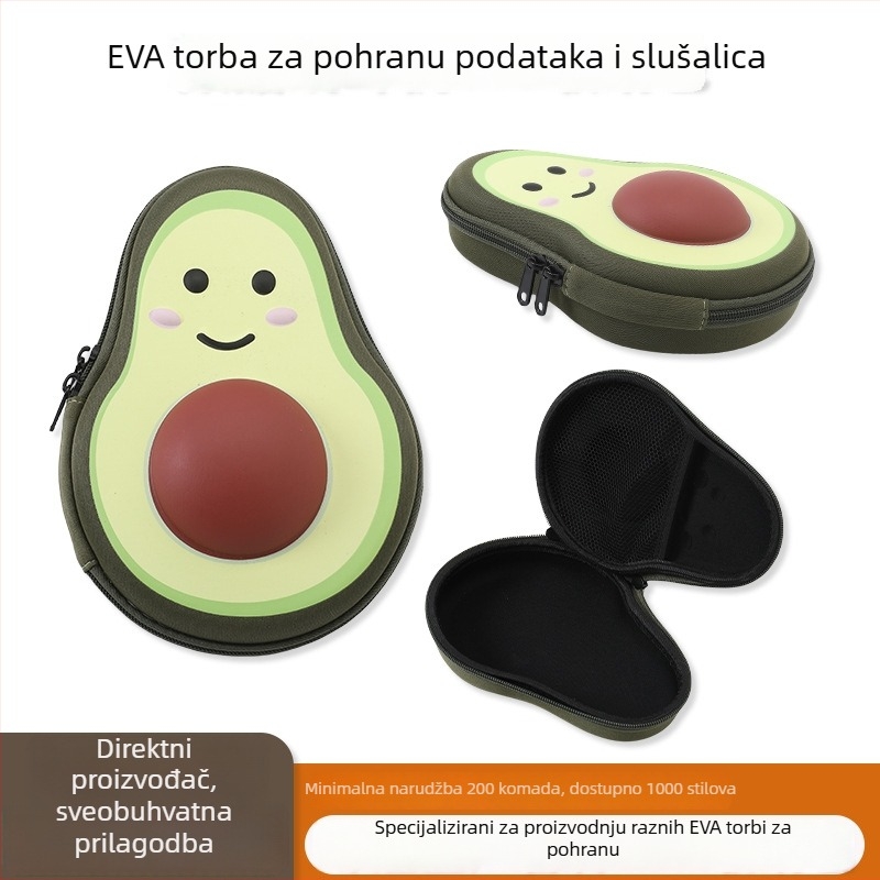 EVA torbica za pohranu u obliku avokada za podatkovne kablove, slušalice, USB‑stick i powerbanku – prijenosna zip torbica