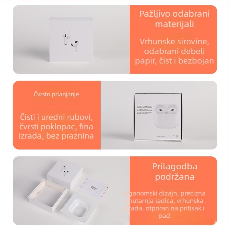 Neutralna kutija od sivog kartona za Bluetooth slušalice AirPods, generacije 4. i 5
