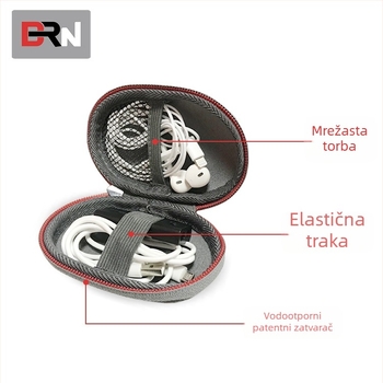 EVA kutija za slušalice, pohrana za kabel i Bluetooth slušalice, siva, dimenzije 11×8×3 cm