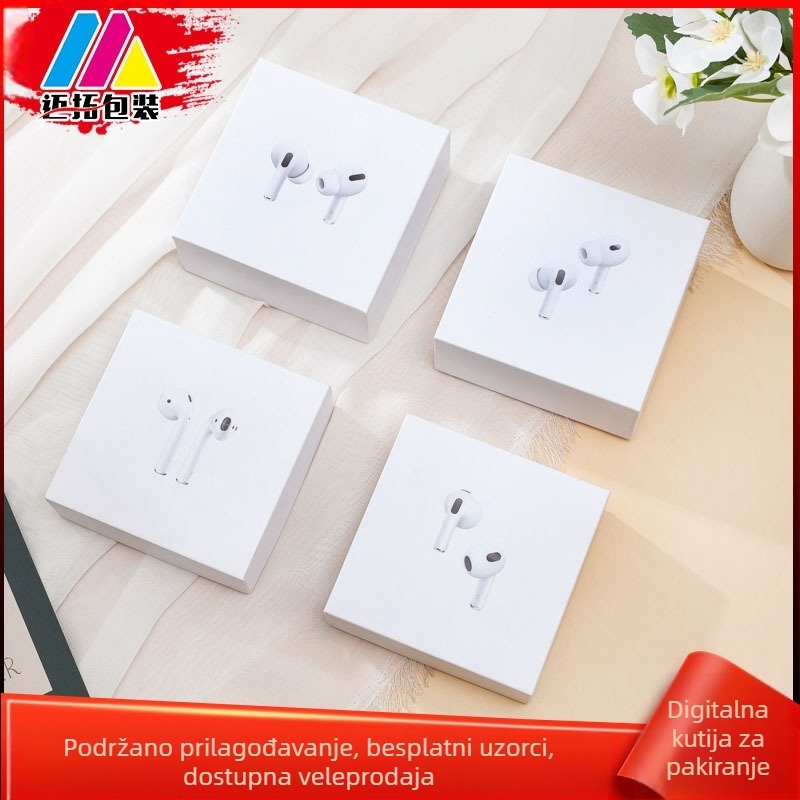 Kutija za pakiranje Bluetooth slušalica druge generacije visokokvalitetna, kompatibilna s Apple stilom, neutralnog dizajna, s ušnim navlakama, dvodijelna kartonska kutija