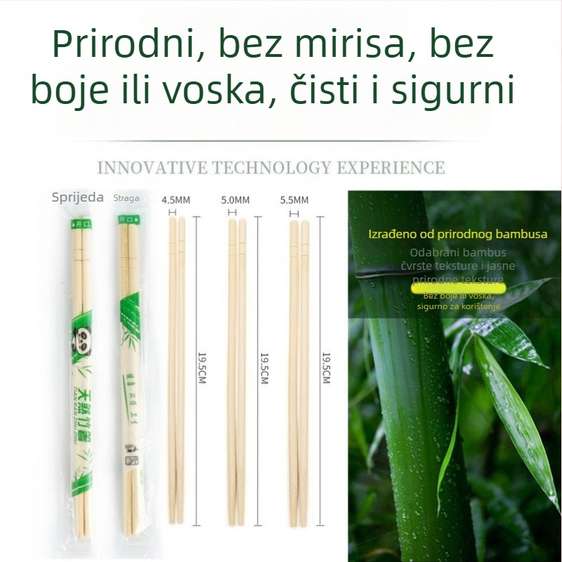 Bambus štapići za jelo, jednokratni, deblji i duži, higijenski za restorane, pojedinačno pakirani