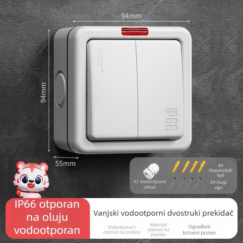 Vanjska vodootporna kutija prekidača s gumbom, kišno-otporn panel za jedno i dvostruko upravljanje, zidna montaža