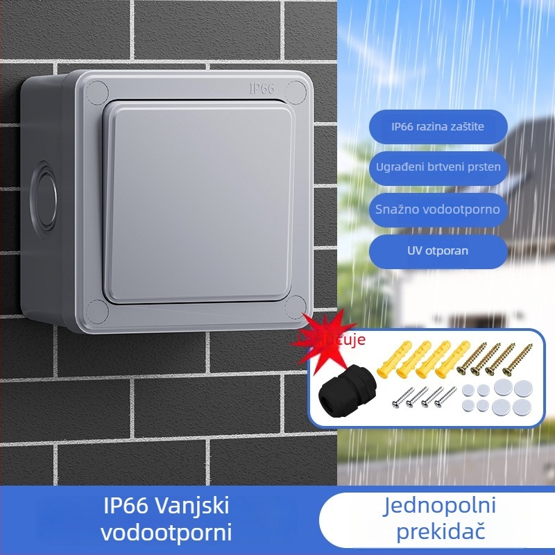 Vanjska vodootporna kutija prekidača s gumbom, kišno-otporn panel za jedno i dvostruko upravljanje, zidna montaža