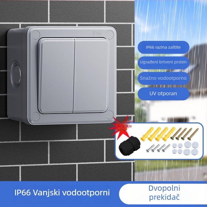 Vanjska vodootporna kutija prekidača s gumbom, kišno-otporn panel za jedno i dvostruko upravljanje, zidna montaža