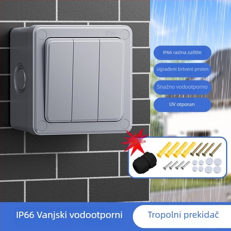 Vanjska vodootporna kutija prekidača s gumbom, kišno-otporn panel za jedno i dvostruko upravljanje, zidna montaža