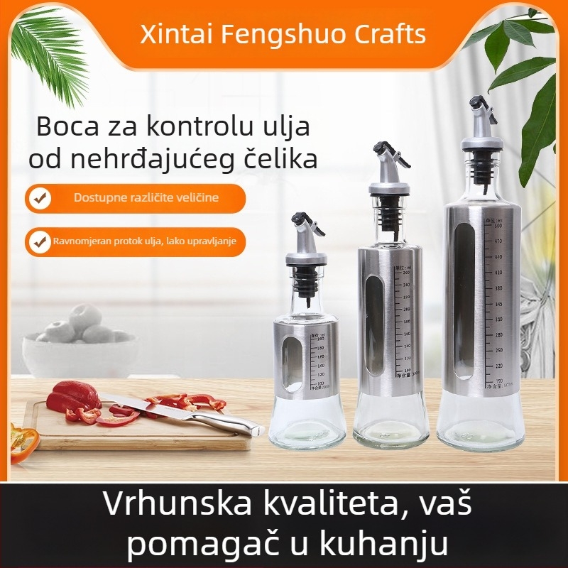 Staklena posuda za ulje s zaštitom od procuravanja i kontrolom protoka – za kuhinju i roštilj