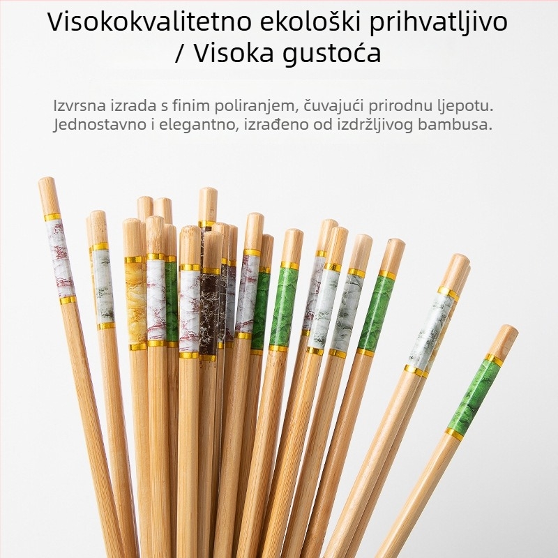 Bambusove štapiće za jelo s mramornim uzorkom, visoke kvalitete, otporne na plijesan, otporne na visoke temperature, protuklizne, protiv kotrljanja, prirodni drveni pribor za jelo