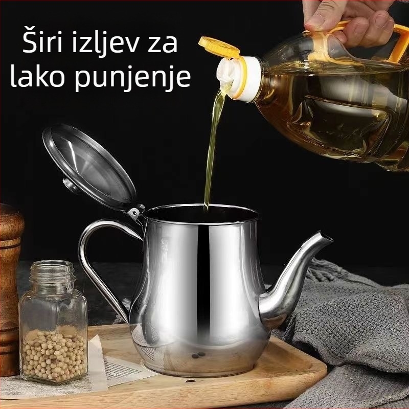 Nehrđajuća čelična bočica za ulje s filtrom, protiv curenja, kuhinjski spremnik za ulje, kapacitet 350–1600 ml