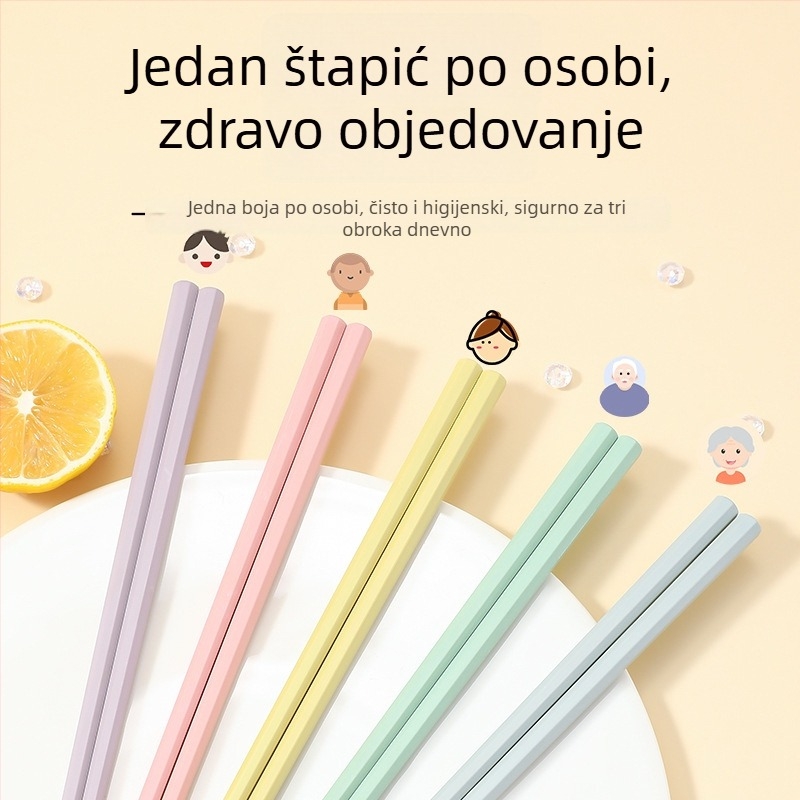 2024 Štapići za jelo od legure, pastelne makaron boje, osmerokutnog oblika, otporni na visoke temperature, neklizajući, otporni na plijesan, po jedan par po osobi