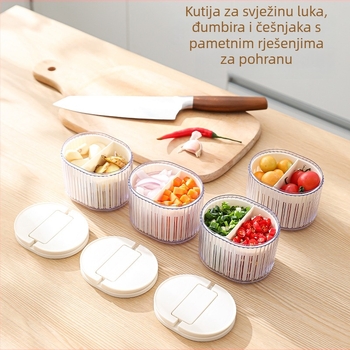 Kutija za pohranu u hladnjaku s poklopcem, s odjeljcima za mladi luk, đumbir i češnjak, prehrambene kvalitete