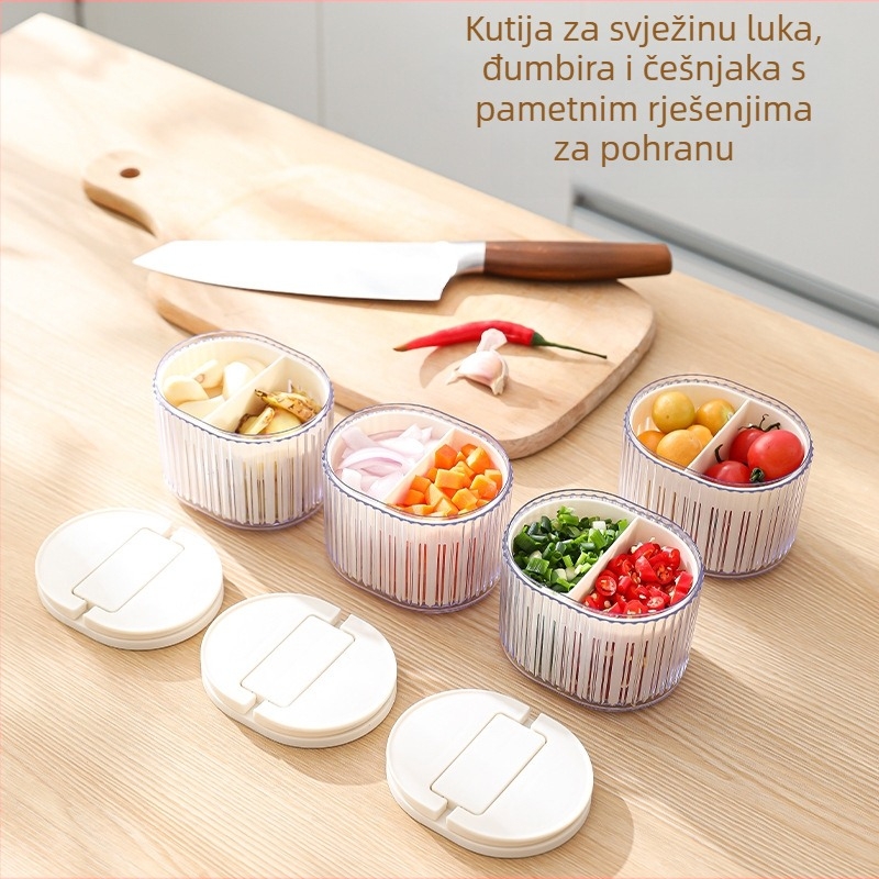 Kutija za pohranu u hladnjaku s poklopcem, s odjeljcima za mladi luk, đumbir i češnjak, prehrambene kvalitete