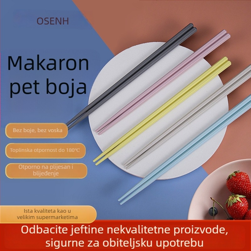 Šesterokutne legirane štapiće za jelo — pastelne macaron boje, suvremen minimalistički dizajn, za kućnu i hotelsku upotrebu