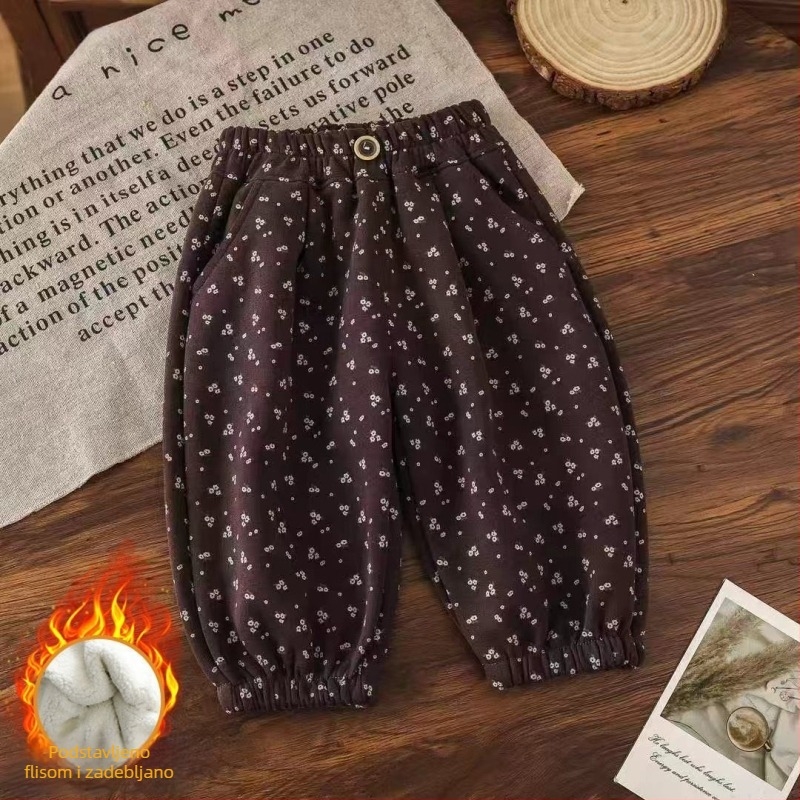 Pantalone za bebe djevojčice u francuskom stilu s cvjetnim uzorkom, proljeće–jesen, široke, dugačke hlače s lampastim krojem