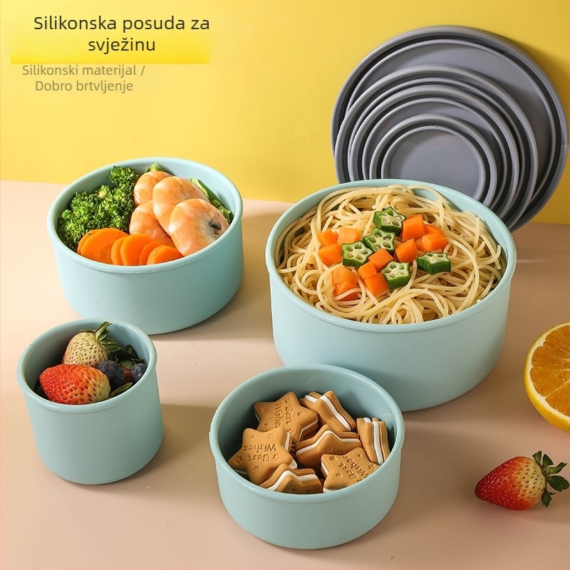 Silikonska kutija za ručak, prehrambena kvaliteta, kružnog oblika, mikrovalna pećnica kompatibilna, japanskog stila bentō kutija, 800–1000 ml, kutija za voće