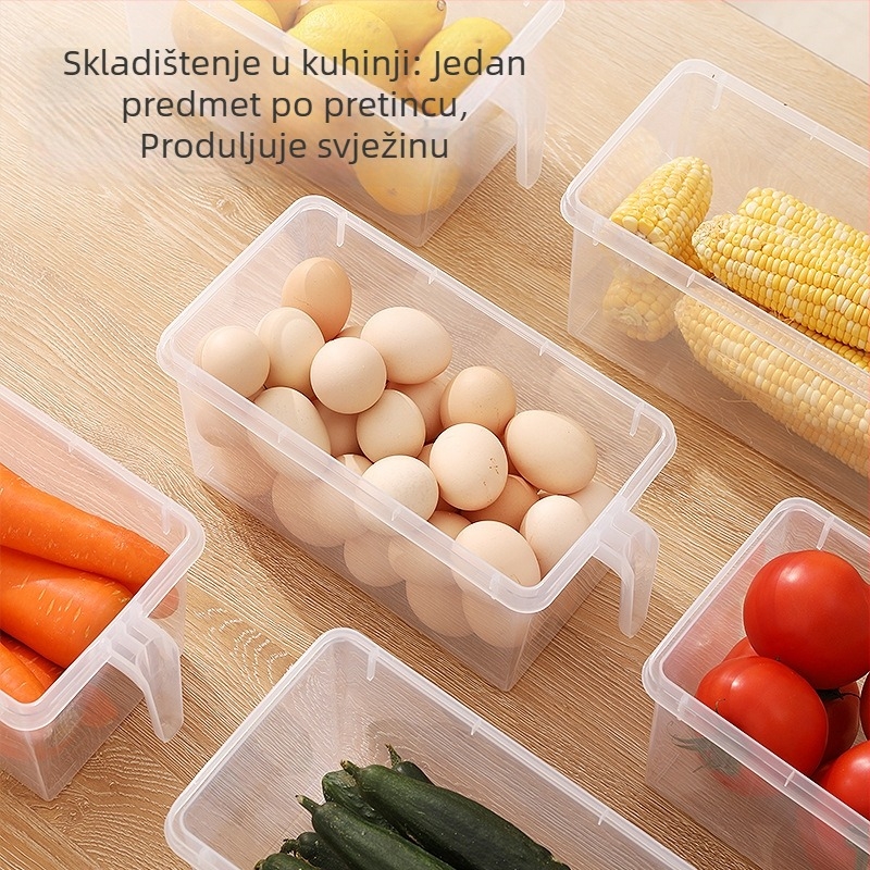 Prozirna pravokutna kutija za pohranu u hladnjaku sa ladicama, zatvorenog tipa, za jaja i namirnice