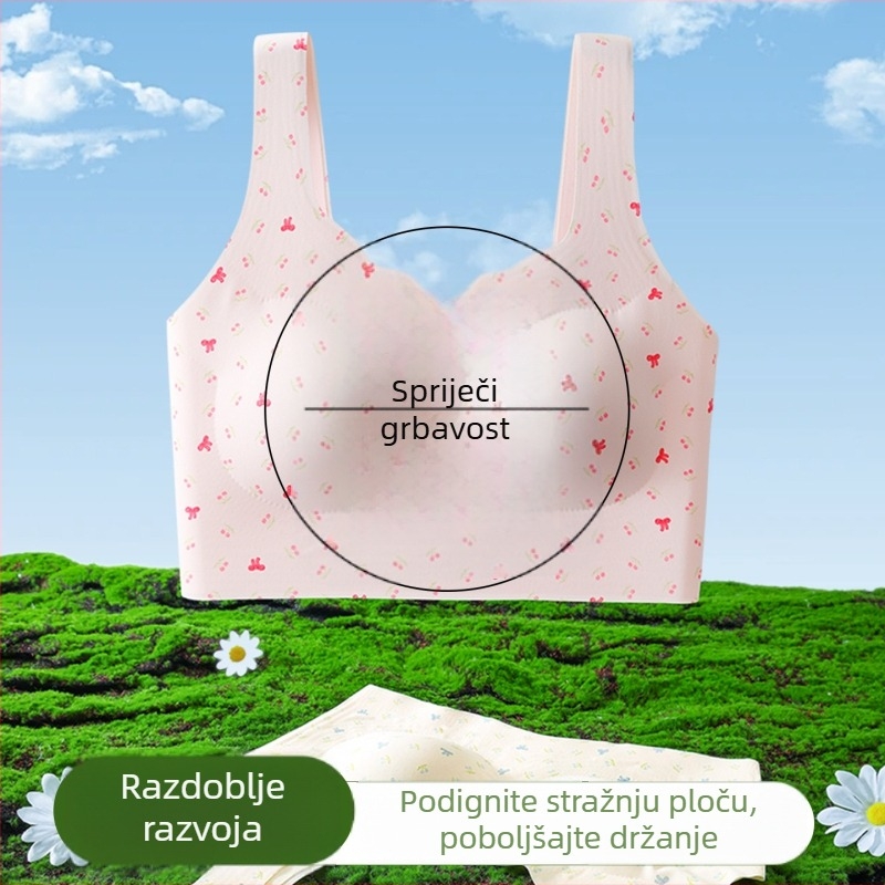 Grudnjak za razvojno razdoblje s fiksnim košaricama i jastučićima, top-stil, bez šavova, leden svila, jedan komad, za tinejdžerice