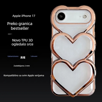 Kućište za iPhone s elektroplatiranim srebrnim srcima, minimalistički sladak i drzak dizajn, zaštitni poklopac za iPhone 17 Pro Max