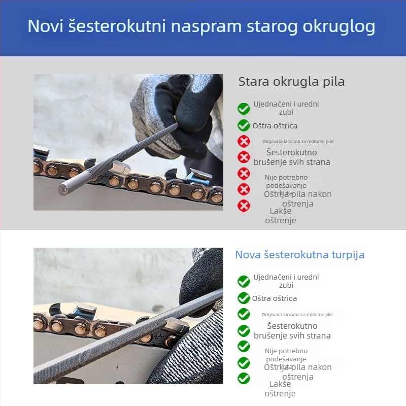 Šesterokutni fajl za lanac motorne pile, ručni alat za brušenje lanaca, okrugli fajl