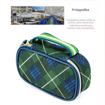 Prilagođena zelena karirana platnena torbica za šminku s džepom za ruž